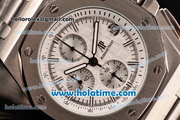 Audemars Piguet Royal Oak Offshore Chronograph Miyota OS10 Quartz Full Steel with Stick Markers and White Dial - Click Image to Close